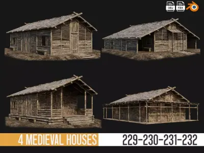 229-230-231-232 Old Medieval Houses Pack 4K Textures Low-poly 3D model