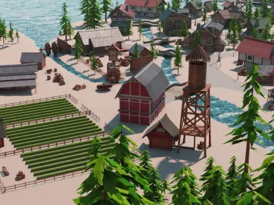 Village 01 Low-poly 3D model