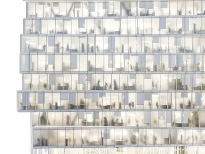 Modern office building 05 at night with interiors 3D model
