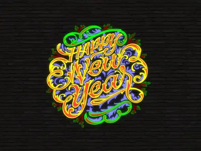 Happy New Year Sign - Word Art -1- 3D model