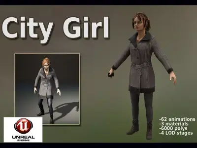 City Girl for UNREAL Low-poly 3D model