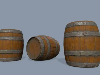 Wooden Barrel Low-poly 3D model