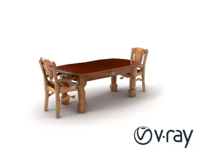 Rustic Wooden Dining Set with Carved Details model pack Low-poly 3D model