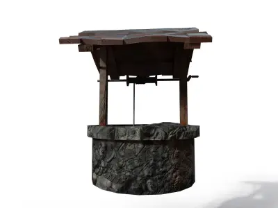 waterwall water well with wooden roof Low-poly 3D model