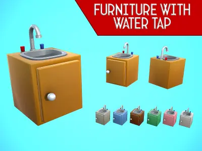 FURNITURE WITH WATER TAP CARTOON STYLIZED Low-poly 3D model