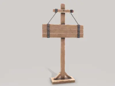 Wooden old signboard Low-poly 3D model