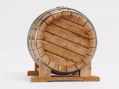 Wine Barrel V5 - Oak Cask on Stand with Bung Low-poly 3D model
