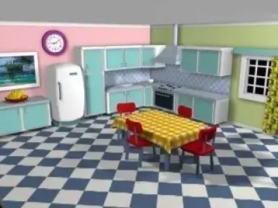 Cartoon detailed kitchen 3D model