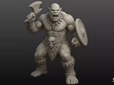 Ogre Warrior Battle Stance Statue Low-poly 3D model