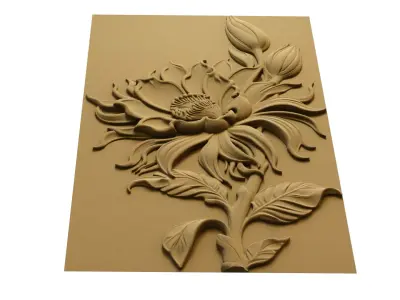 Modern Flower Bouquet Relief Wall Decor Set STL Mural CNC 386  3D model