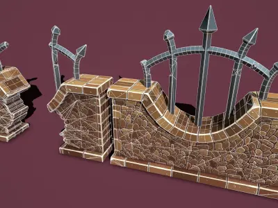 Fantasy wall 3 Low-poly 3D model