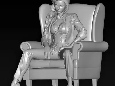 lady on suit sitting on sofa chair 3D print model