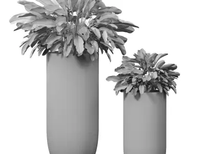 Decorative fern in a Floor vase planters urn gold Art Deco style 3D model