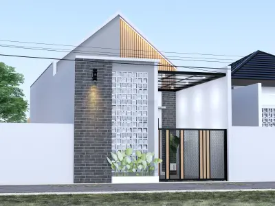 Architecture One Floor Modern House Full Interior Furniture 3D model