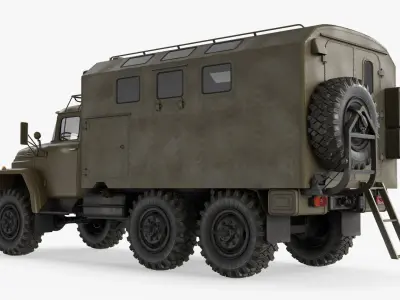  Army Utility Truck ZIL-131 KUNG with Interior Rigged for Cinema 4D 