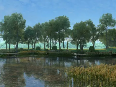 Nature River Park Scene 3D 3D model