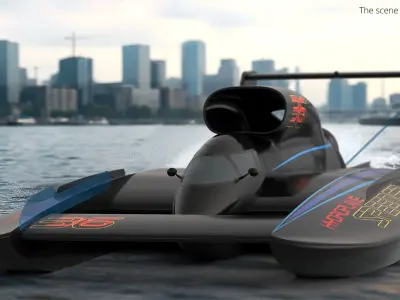  Jet Hydroplane Racing Boat Black Simplified 