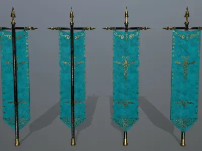 flag set 2 flags of kazakhstan dynasty Low-poly 3D model