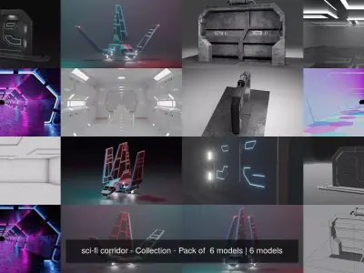 sci-fi  - Corridor - Spaceship - Collection - Pack of  6 models