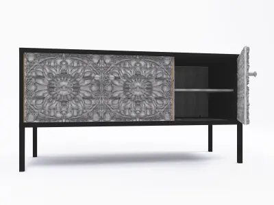 Sideboard in black metal with three black wood doors sculpted Free 3D model