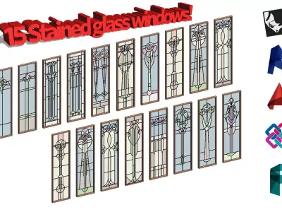 Floral Stained Glass Window pack  Low-poly 3D model