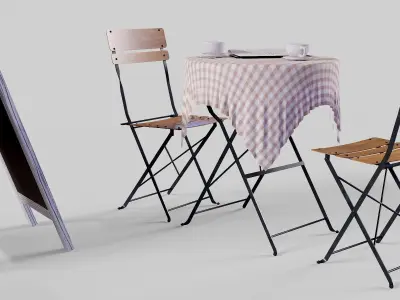 Street cafe objects Low-poly 3D model