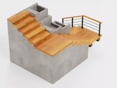 Staircase Corner with Pots - Modular Interior Stairs Low-poly 3D model