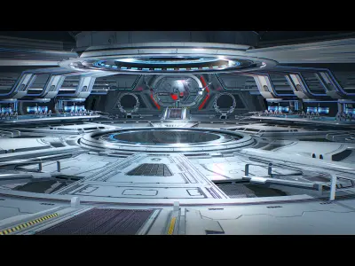 3D Sci Fi Hangar Interior  game ready  optimized for  camera Low-poly 3D model