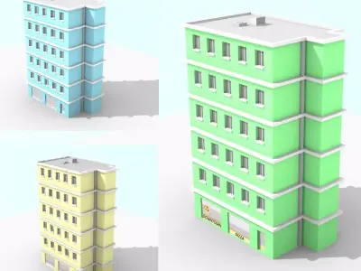 low poly apartment building Free low-poly 3D model