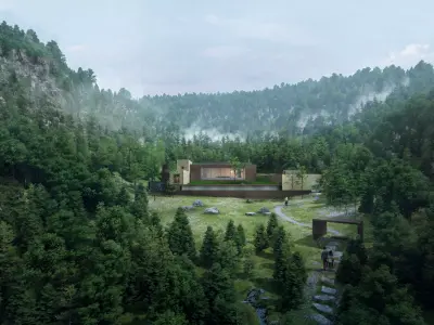 odern Mountain Forest Villa Retreat with Minimalist Architecture 3D model