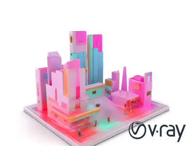 Neon Urban Square with Digital Panels model pack Low-poly 3D model
