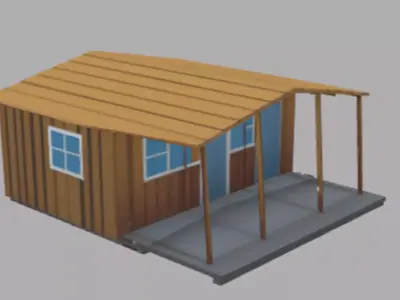 wooden cabin with two doors 3D model