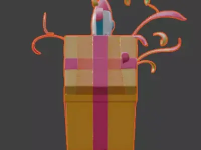 Stylized Cartoon Gift Box with Fireworks Rocket 3D Model Low-poly 3D model