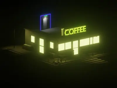 Cafe Street Low-poly 3D model