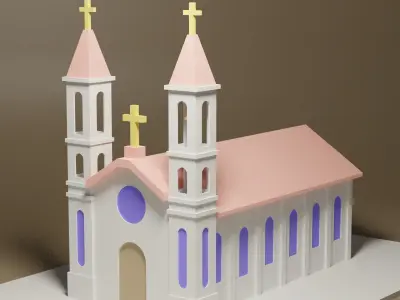 lowpoly Cartoon Church Low-poly 3D model