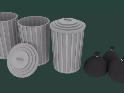 Garbage Cans And Bags Low-poly 3D model