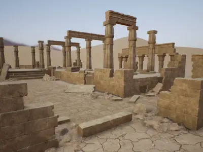 Desert Ruins 3D model  pillar brick  small stone Low-poly 3D model