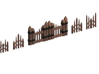Wooden picket fences game asset Low-poly 3D model