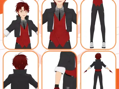 VRM MALE FUTURISTIC FANTASY OUTFIT SCIFI MANGA CYBERPUNK 3D model