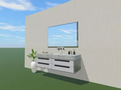 Sleek and Modern Vanity with Rectangular Hanging Drawer 3D model