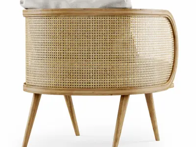 Wooden rattan lounge chair C20  3D model