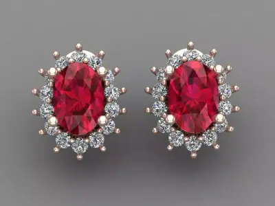 Ruby Rose Gold Diamond Women Earring 3D print Model 3D print model