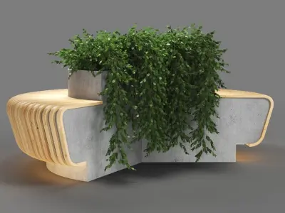 bench355 concrete bench with plants 3D model