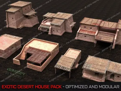 Middle Eastern Desert House Pack Low-poly 3D model