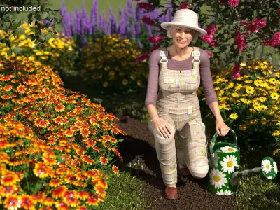  Elderly Woman Gardener with Watering Can Rigged 