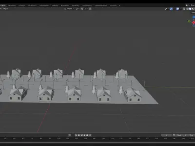 Stylized Suburban Street Scene in Blender Low-poly 3D model
