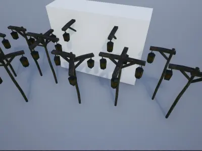 Lowpoly Medieval Wooden Postlamps Low-poly 3D model