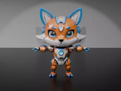 Cute Stylized Robot Fox - Cyborg Animal Character 3D Model Low-poly 3D model