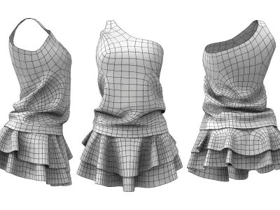 Torn Edge Layered Mini Skirt Outfit Low-poly 3D model