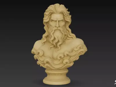 Greek God Poseidon Bust Low-poly 3D model